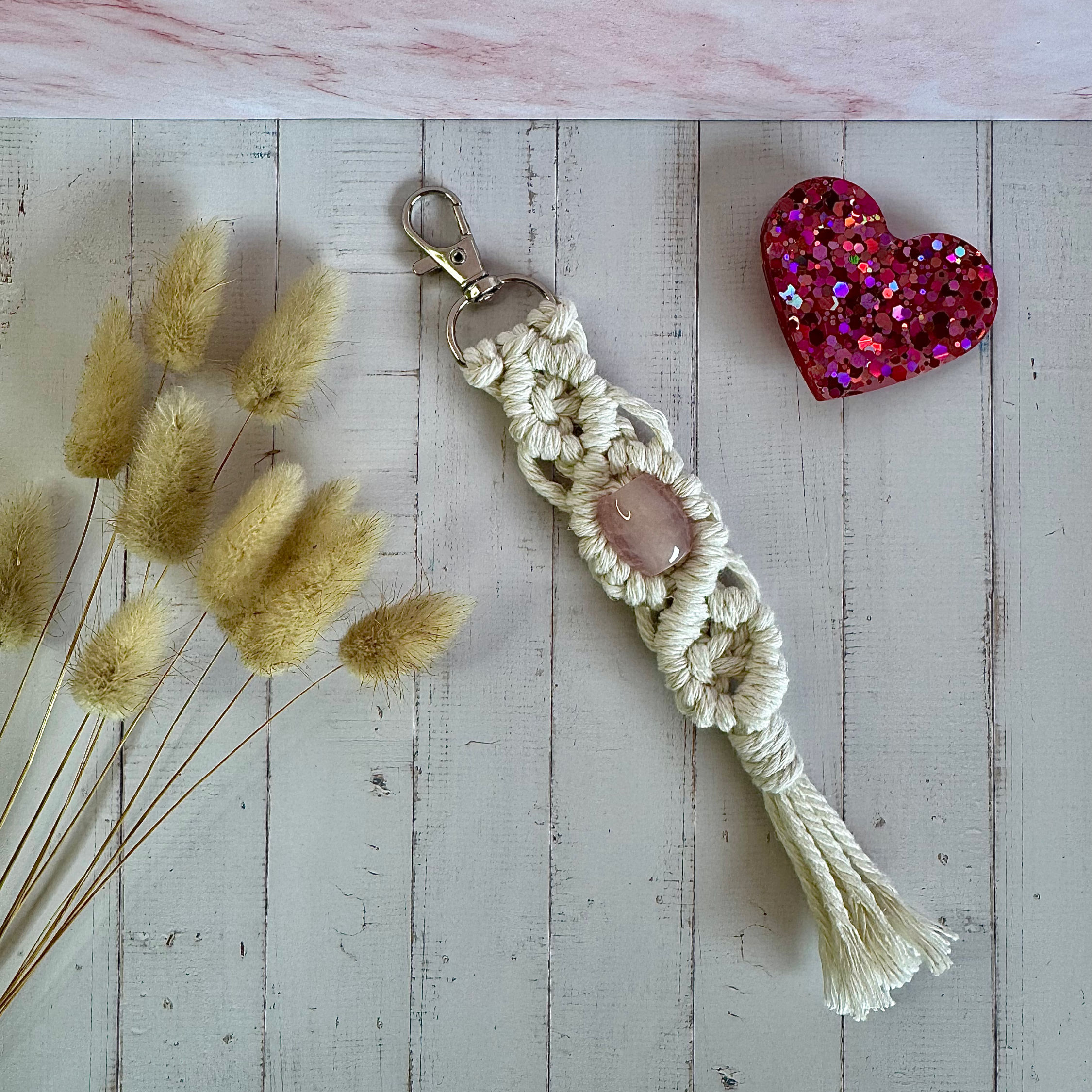 Porte clé quartz rose