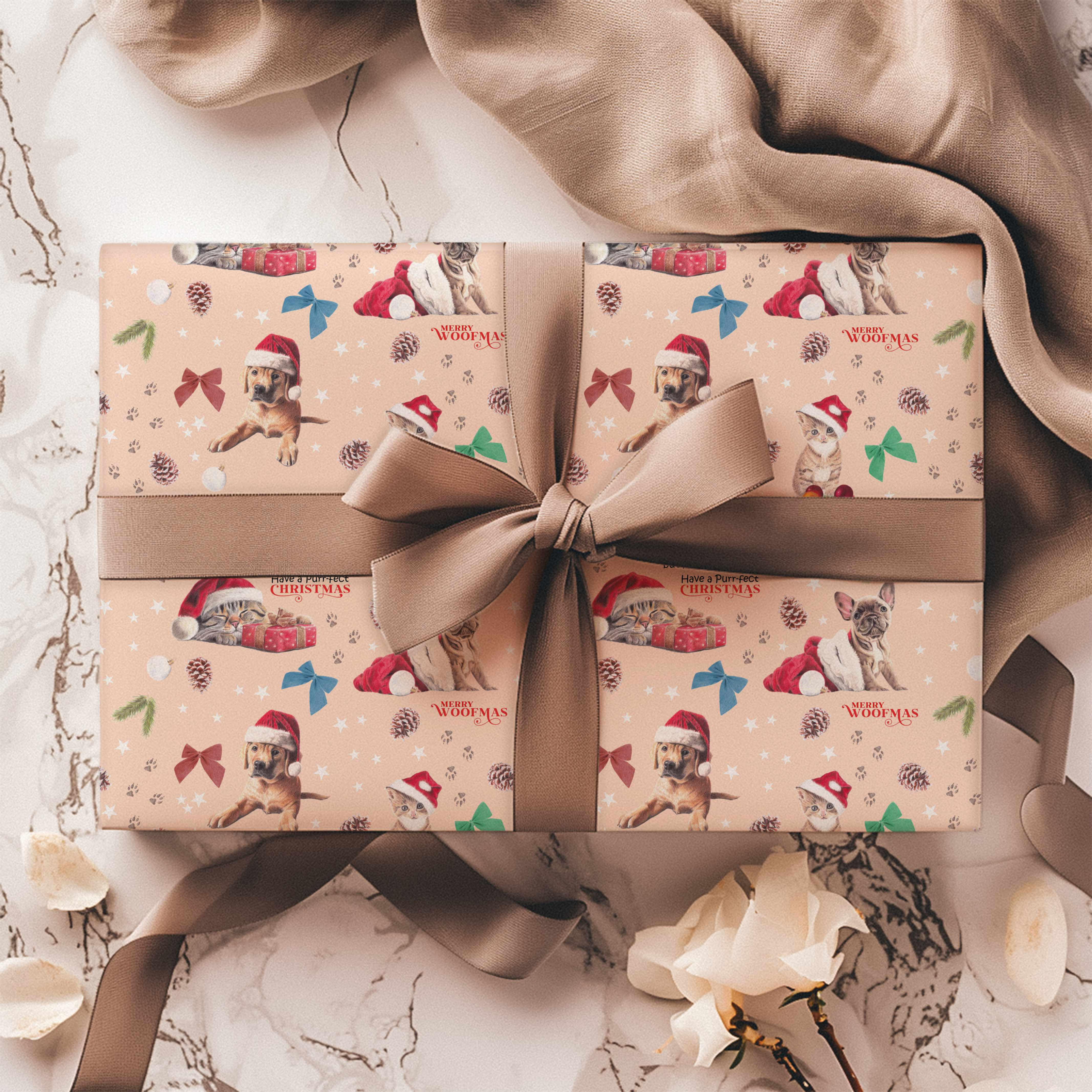 Christmas Puppies & Kittens Wrapping Paper, Eco Friendly