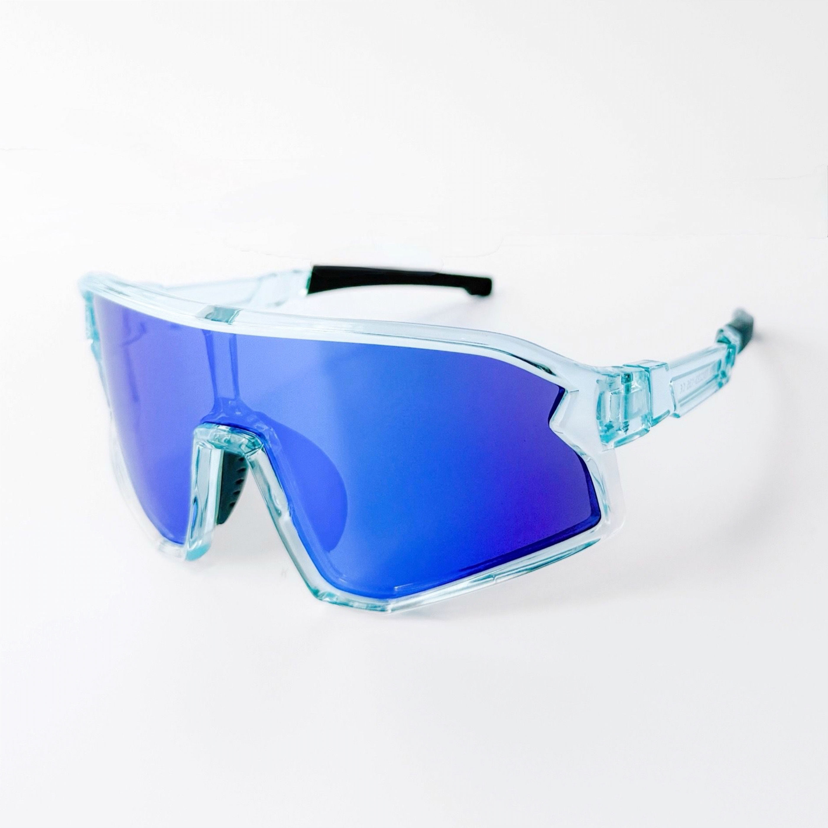 Kids sporty shield sunglasses with blue frame and mirrored lens - Fast Lane Frames