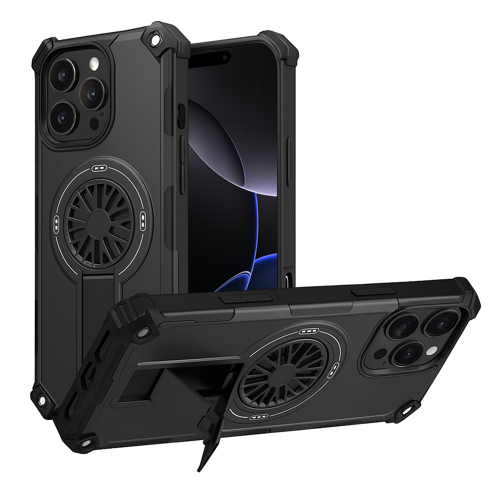 כיסוי משוריין שחור עם טבעת אחיזה בעיצוב מאוורר ל-Samsung Galaxy A16 כולל מיגון פינות ומעמד צפייה