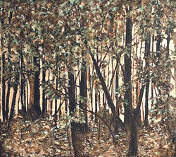 Waldsteig Gemälde Sonja Riemer Öl und Gold auf Leinwand