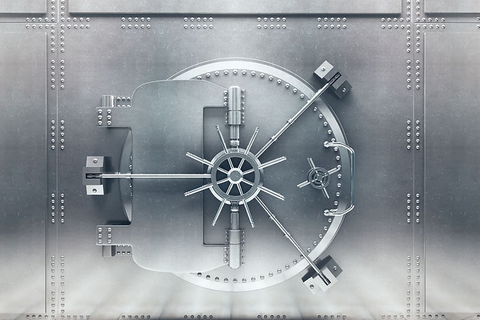Front  view of light silver bank vault d