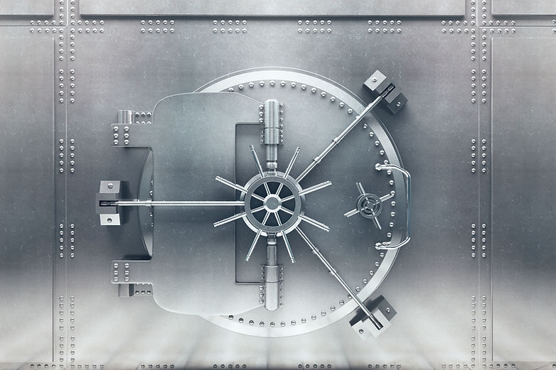 Front  view of light silver bank vault d