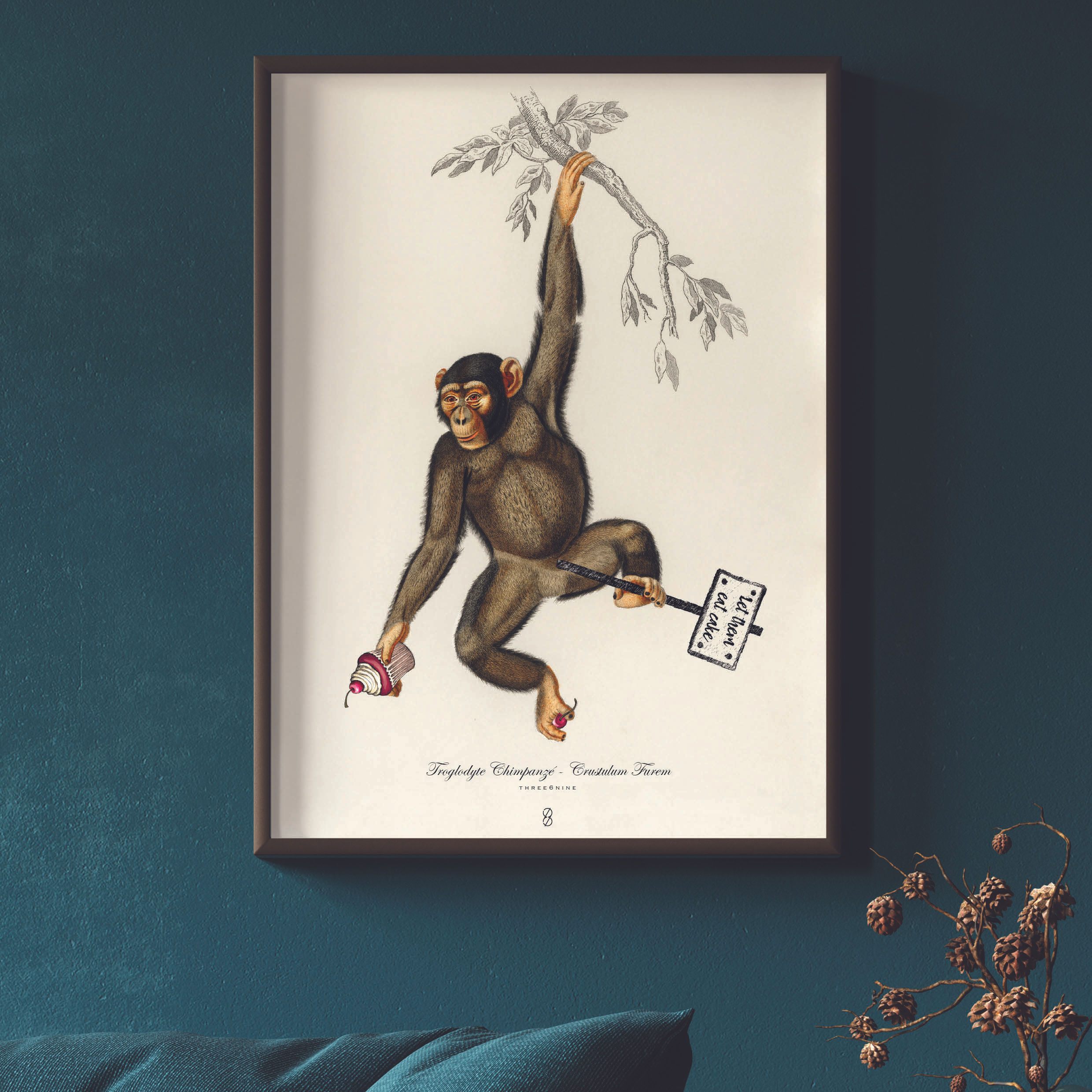 Vintage Chimp illustration (with a twist) "Cake Thief" Altered Art