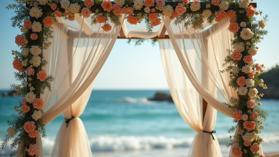 Close-up view of a floral decorated chuppah canopy