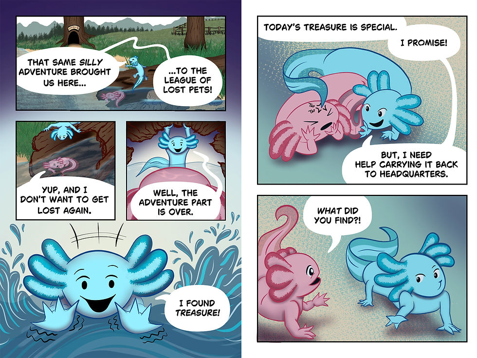 My favorite of the 3 spreads from the pitch. You can see Jeff's pasture in the background of the first panel.