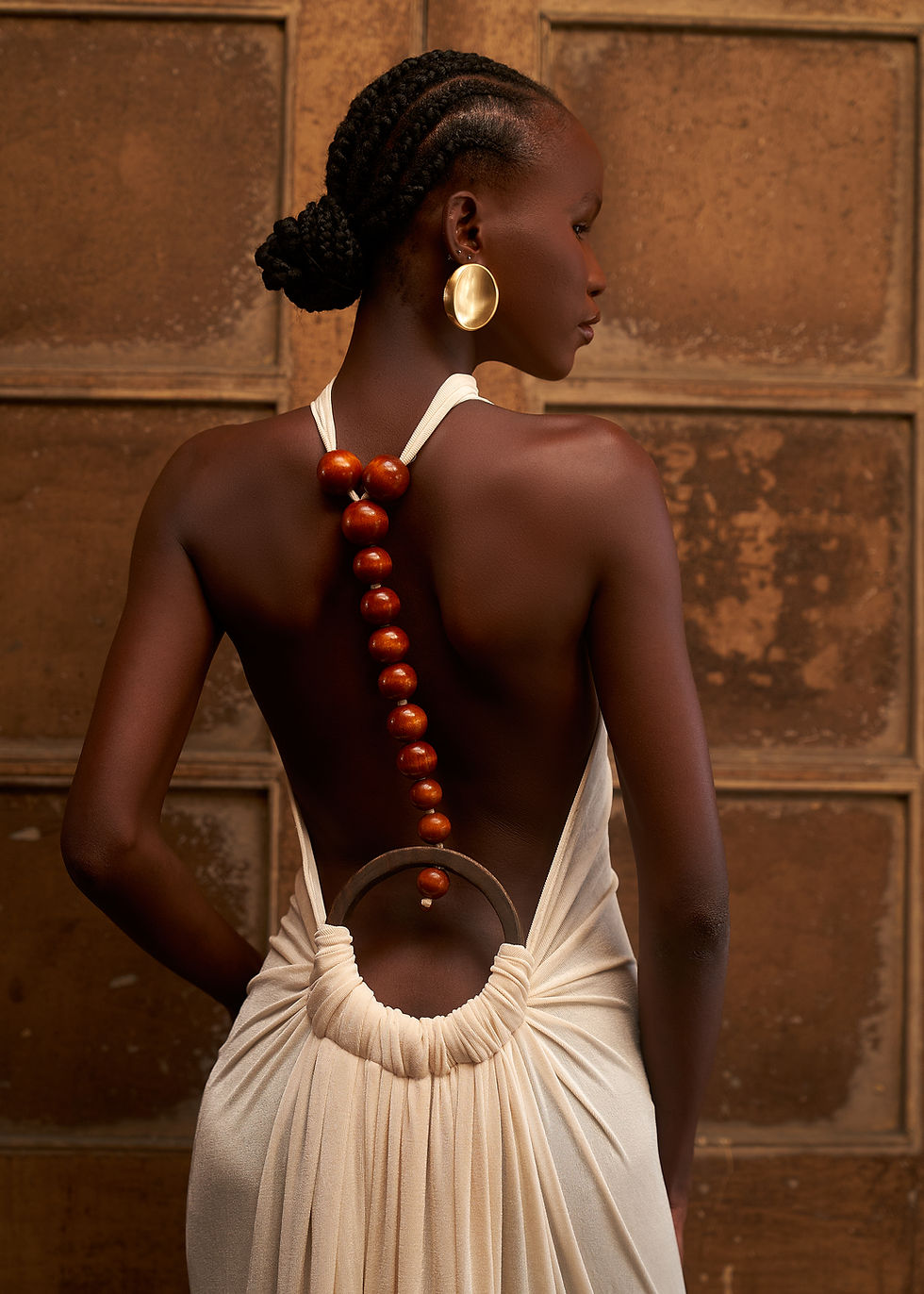 Thumbnail: SPINE HALTER DRESS- Ivory