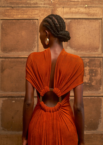 strapless open back dress Dakota | Red Puff-Sleeve Midi Dress main image 0