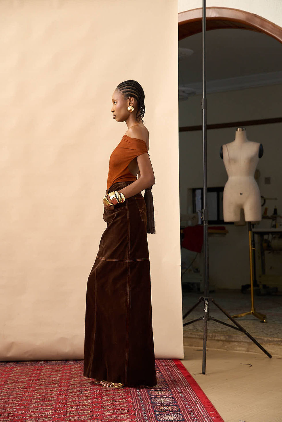 Thumbnail: Panelled Straight Skirt- Suede