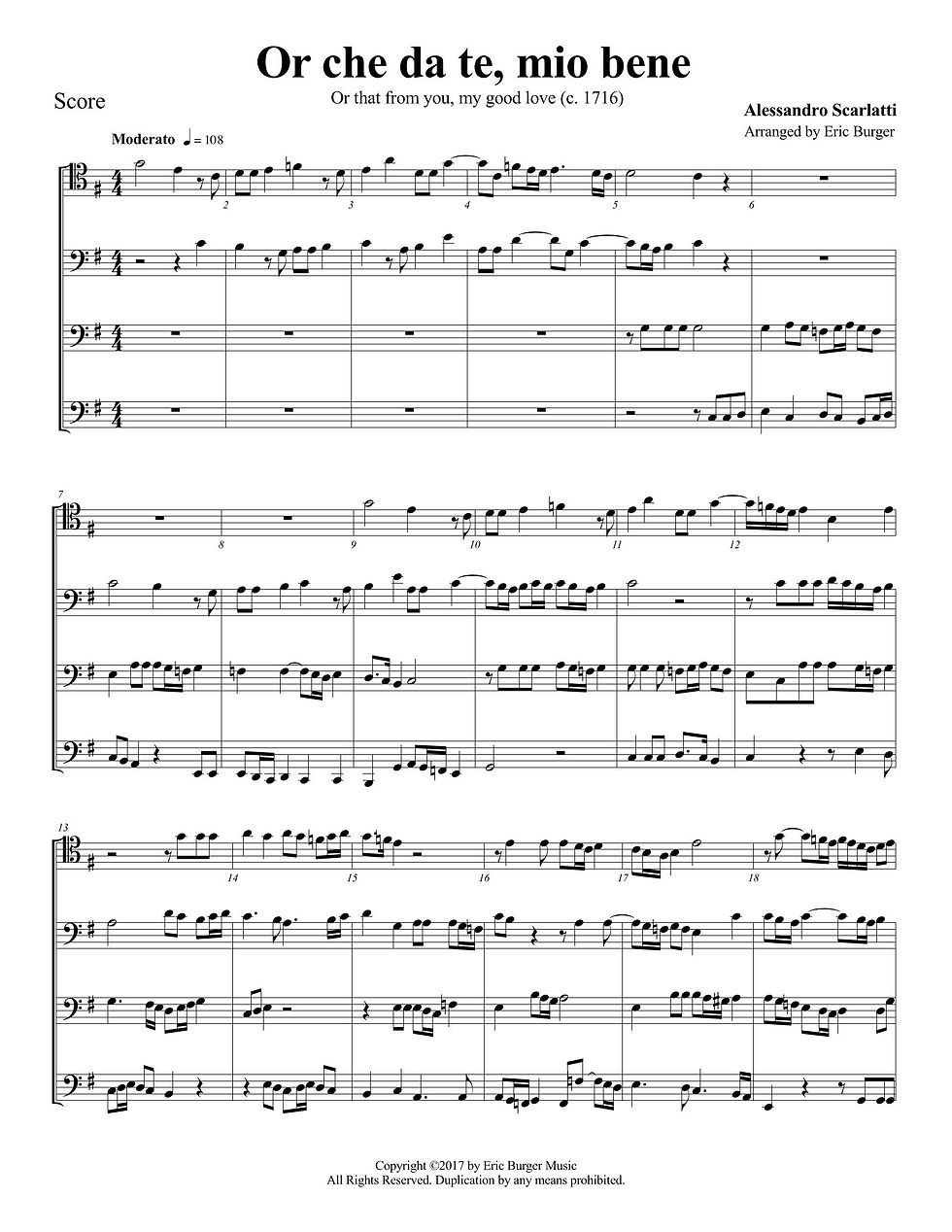 Scarlatti, Allessandro - Or che da te, mio bene - Quartet