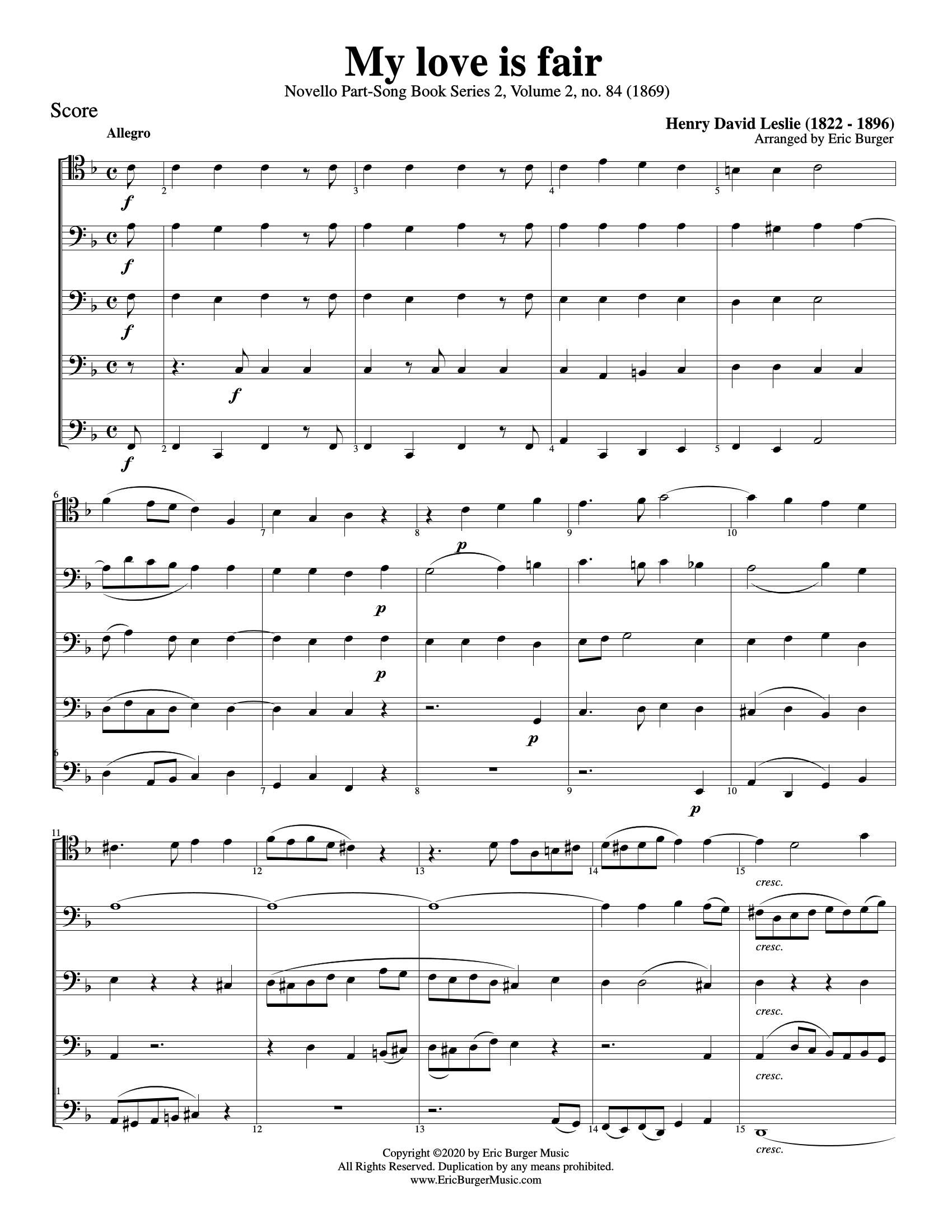 Leslie, Henry David - My love is fair - Quintet