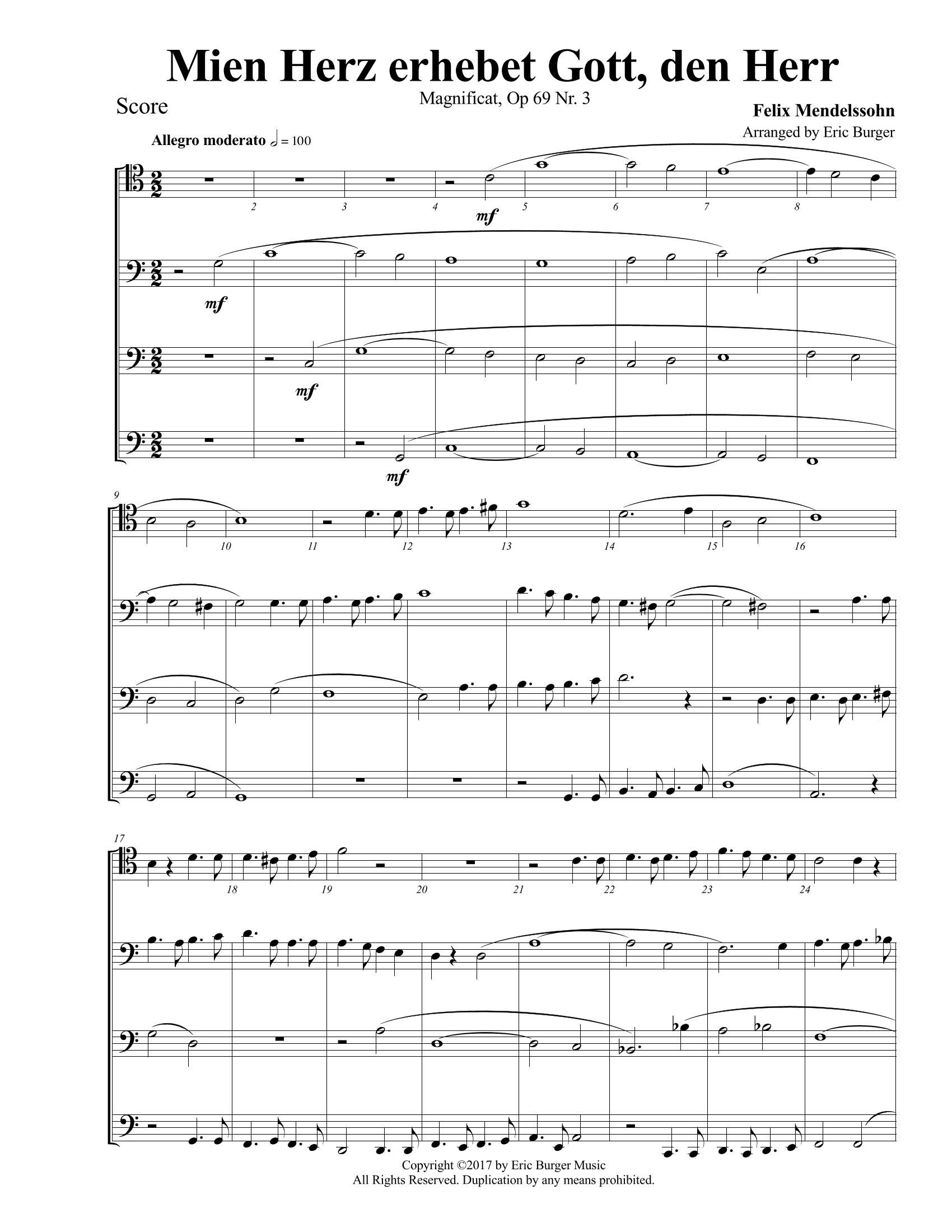 Mendelssohn, Felix - Mien Herz erhebet Gott, den Herr - Quartet