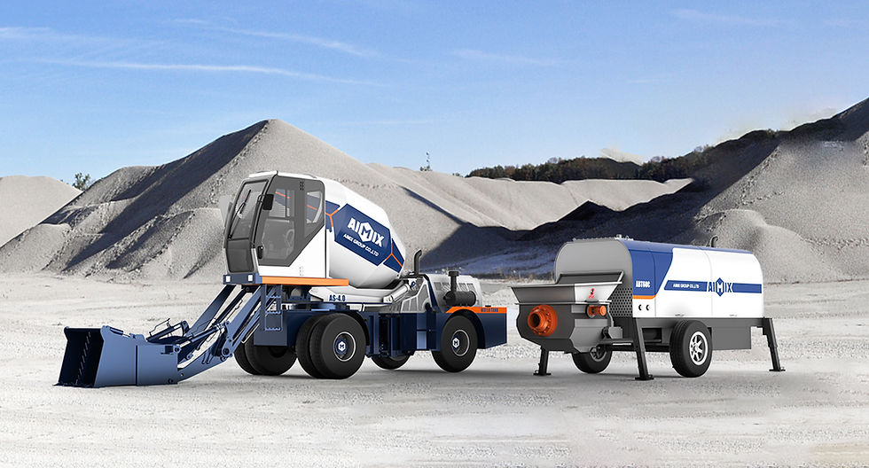 4.0 m³ self loading concrete mixer truck with 60 m³ per hour diesel concrete pump trailer