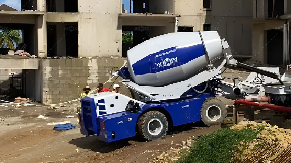 self loading concrete mixer working on site