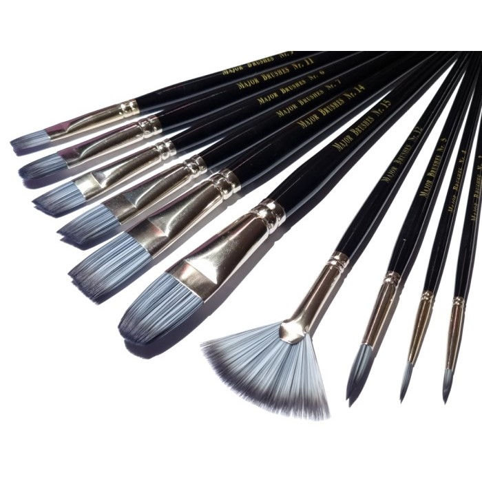 TRADE - 10 Pack of Synthetic Artist Brushes (Silvertone by Major Brushes)