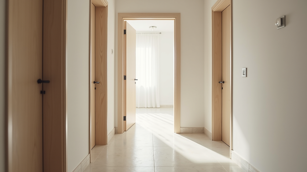 Eye-level view of a modern apartment interior showing clean walls and fixtures