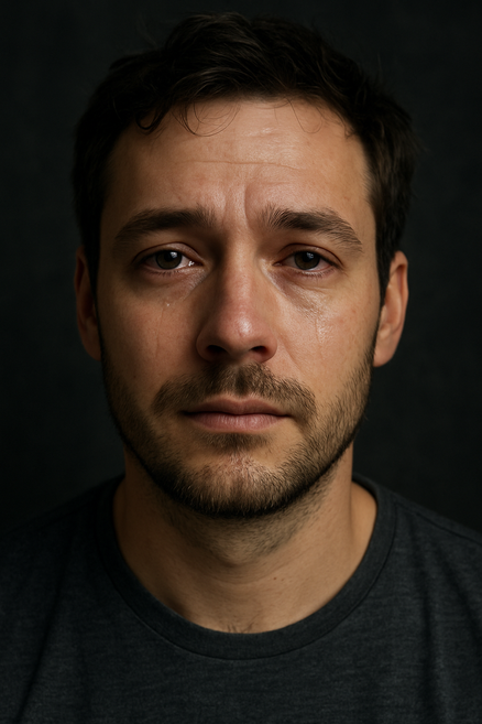 a man crying with a relaxed face