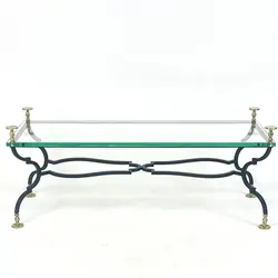 Glass, Iron, Brass Coffee Table Neoclassical manner Giocometti or Maison Jansen