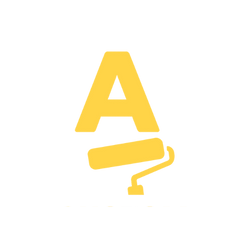 Yellow letter A with paint roller icon, representing custom lettering and stenciling services.