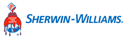 Sherwin-Williams logo with red paint can pouring over a globe and the words ‘Cover the Earth,’ representing a trusted paint a