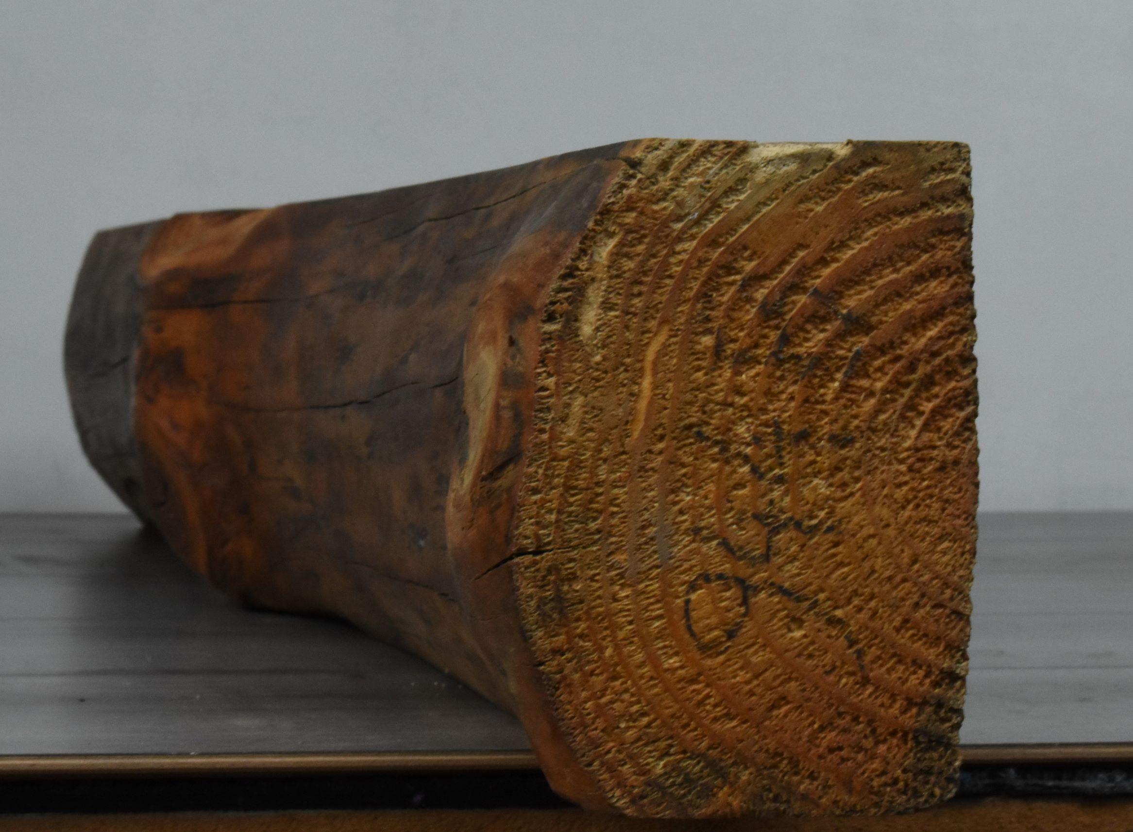 Unique log styled Pine mantle beam