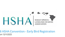 Hawaiian State speech convention logo with link to the Hawaiian State Speech & Hearing Association events page