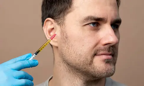 close up of man getting prp injection