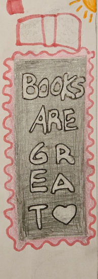 Hand-drawn bookmark contest entry: Books Are Great heart