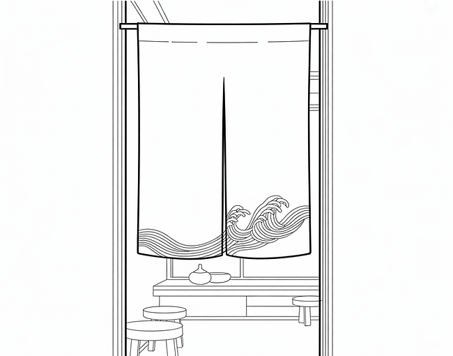 tirai jepang noren dekorasi restoran cafe sekat ruangan kain kanvas printing desain custom norenholic