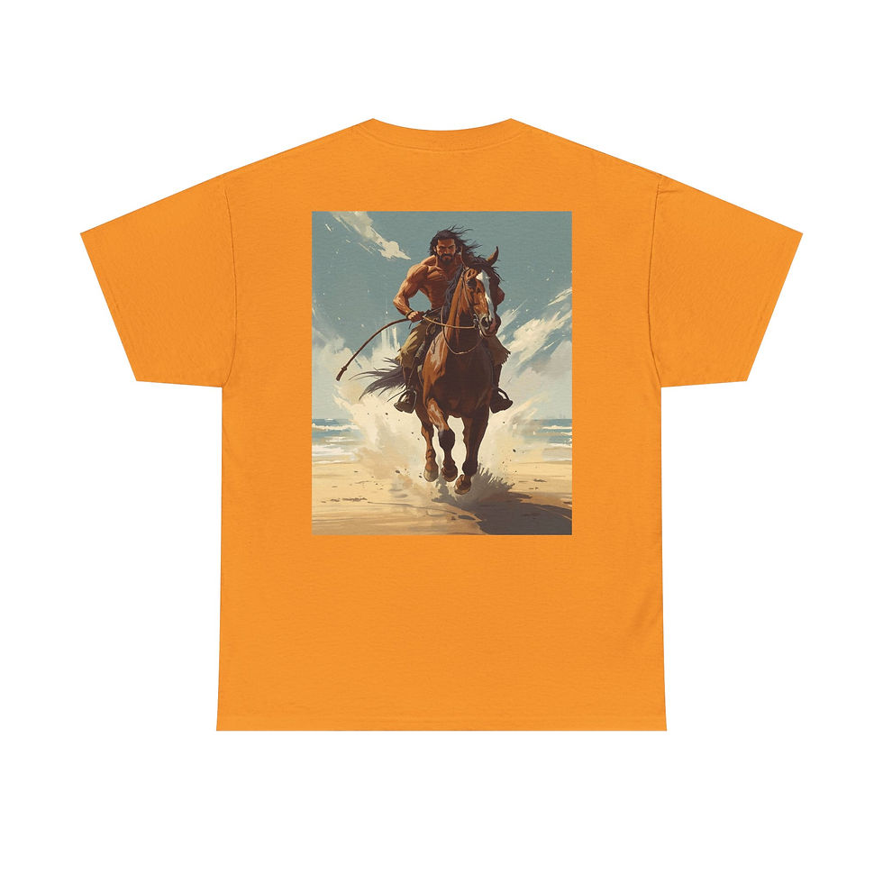 Thumbnail: Rugged Cowboy Tee: Unisex Heavy Cotton Shirt, Graphic Horse Print, Western Style