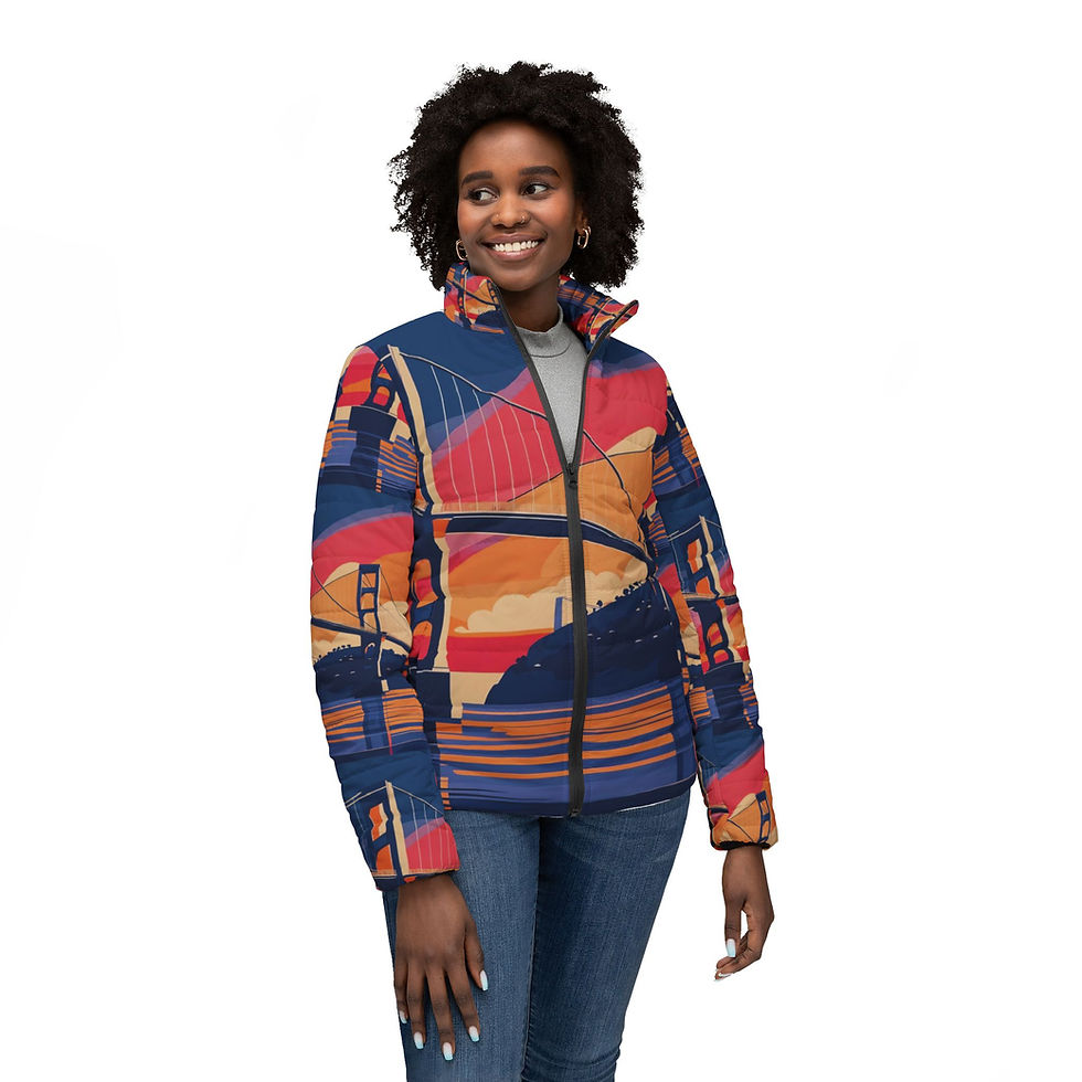 Thumbnail: Vibrant Sunset Puffer Jacket, Colorful Women's Outerwear, Gift for Her, 