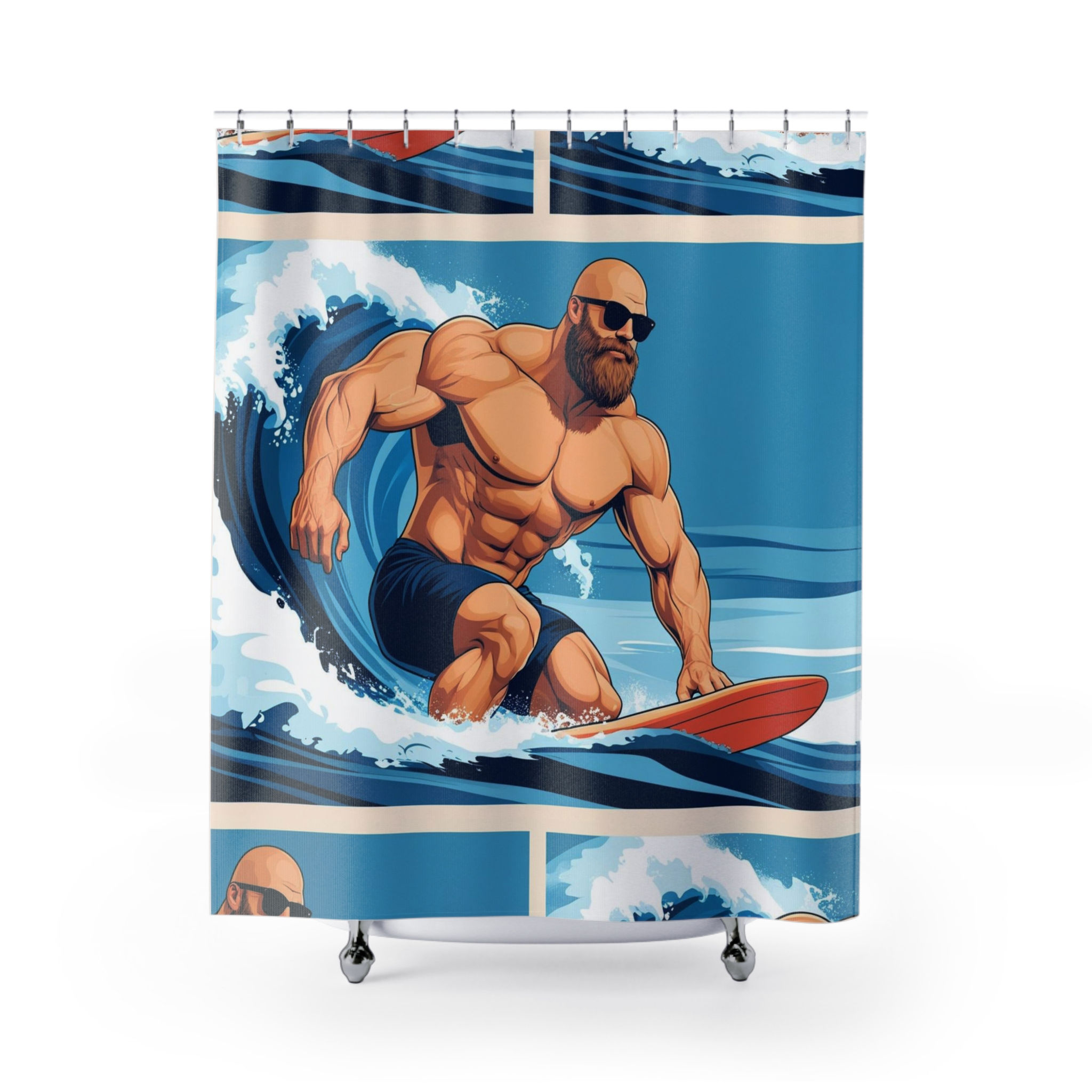 Surfing Themed Shower Curtain, Nautical Bathroom Decor,