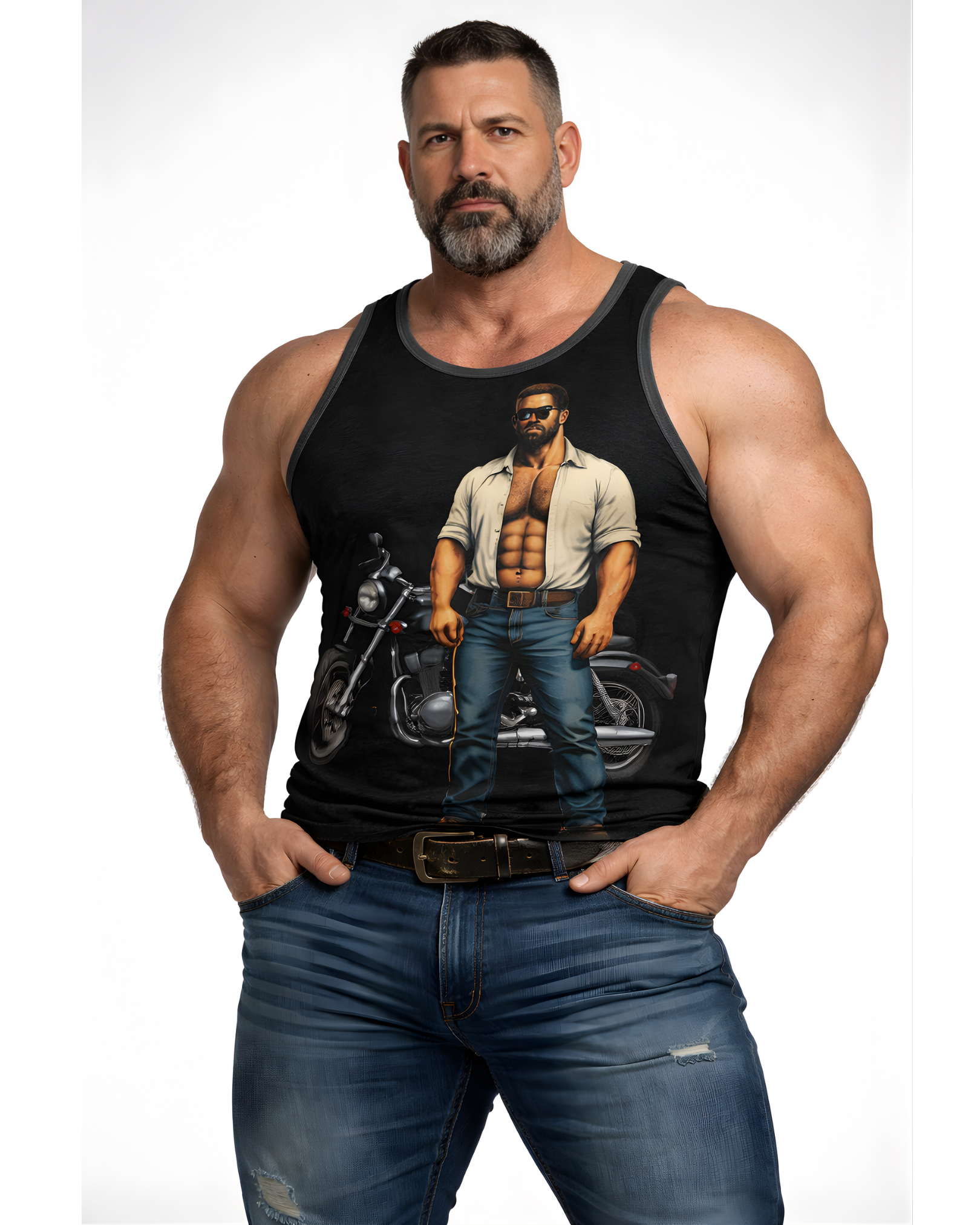 Mens Bear Graphic Tank Top Biker Muscle Shirt Gym Tank Men Streetwear
