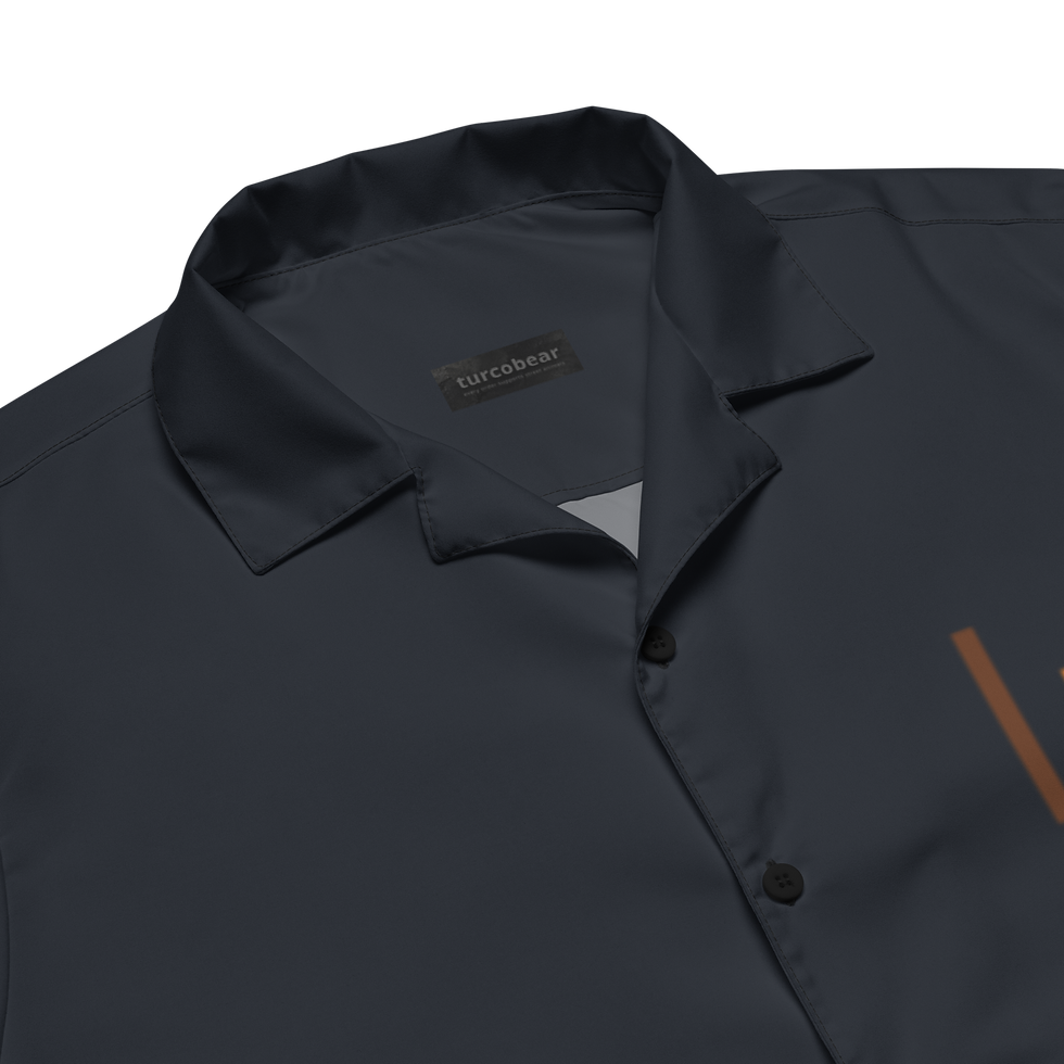 Thumbnail: Minimal Black Button Shirt for Men | Premium Resort Shirt with Orange Stripe