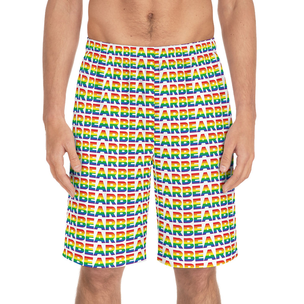 Thumbnail: Rainbow 'BEAR' Repeat Board Shorts White — Pride Beach Swim Trunks