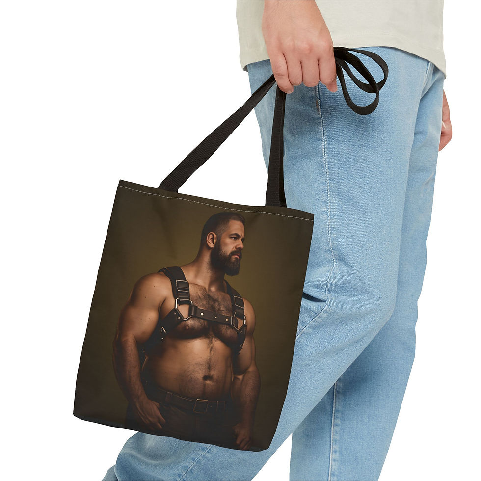 Thumbnail: Mens Leather Harness Tote Bag, Dark Aesthetic Black Tote, Bear Style Masculine 