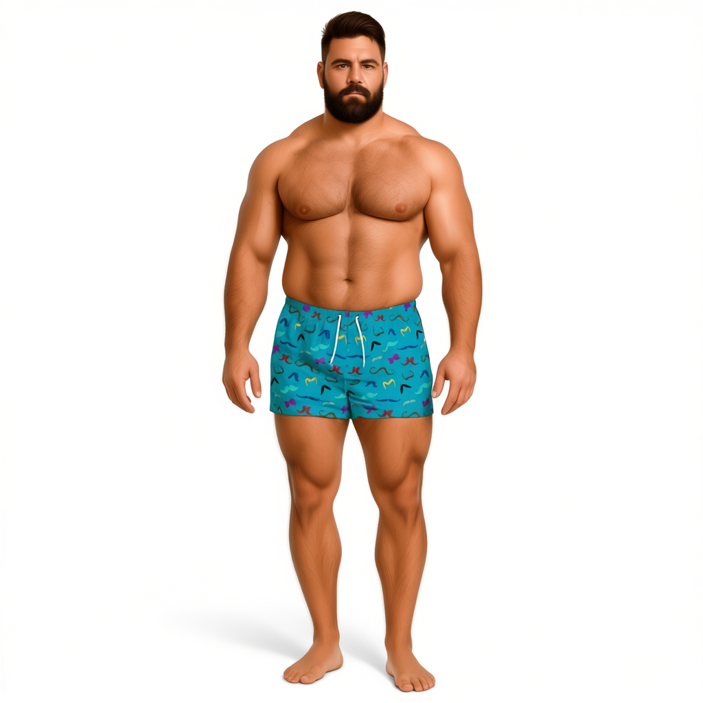 Playful Mustache Swim Trunks, Fun Men's Swimwear, Summer Beach Shorts,