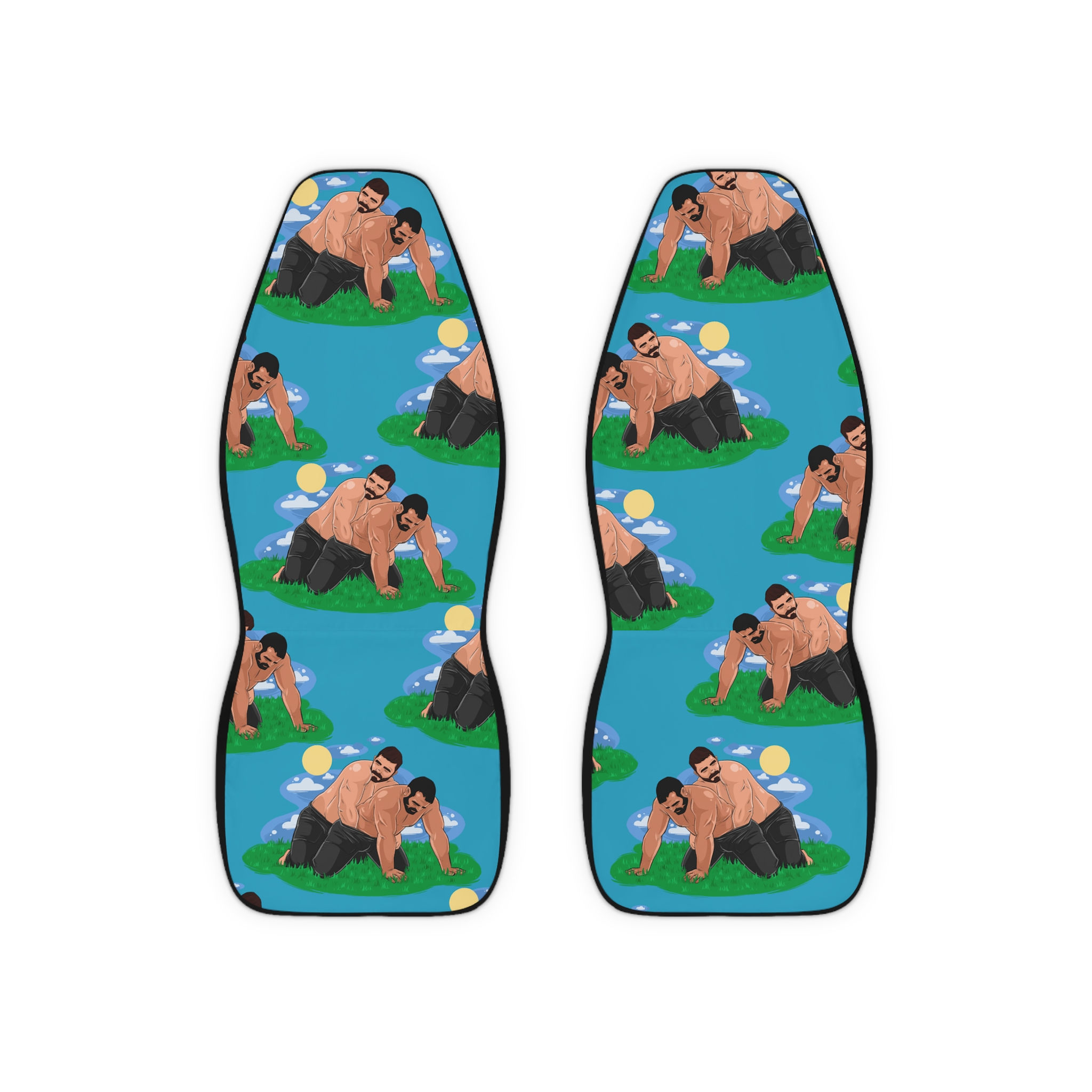 Whimsical Polyester Car Seat Covers with Fun Beach Illustration,