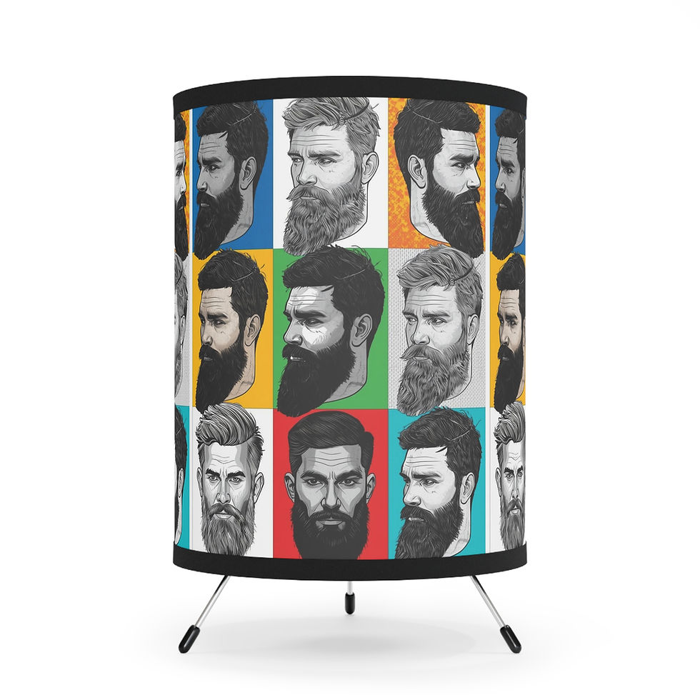 Bearded Men Pop Art Tripod Lamp — Colorful Illustrated Beard Pattern Shade
