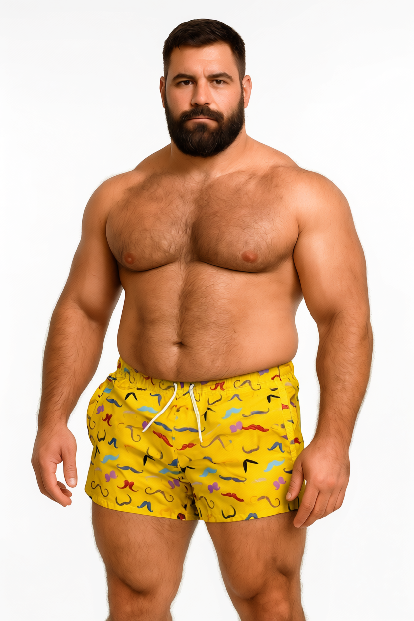 Playful Mustache Swim Trunks, Fun Men's Swimwear, Summer Beach Shorts,