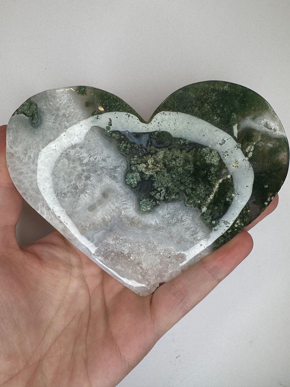 Thumbnail: Moss agate heart comes with stand 202g mah3