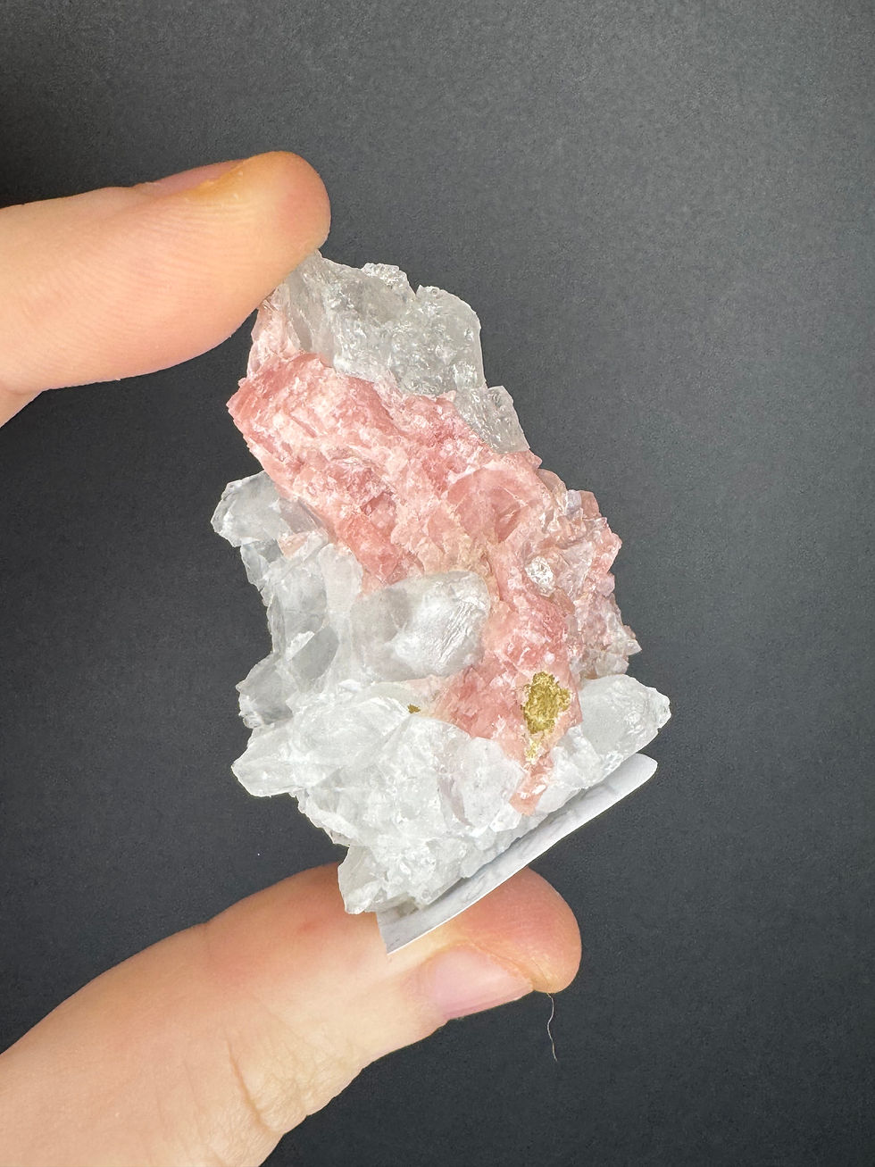 Thumbnail: Petal Rhodochorisite on clear quartz 28g prs10