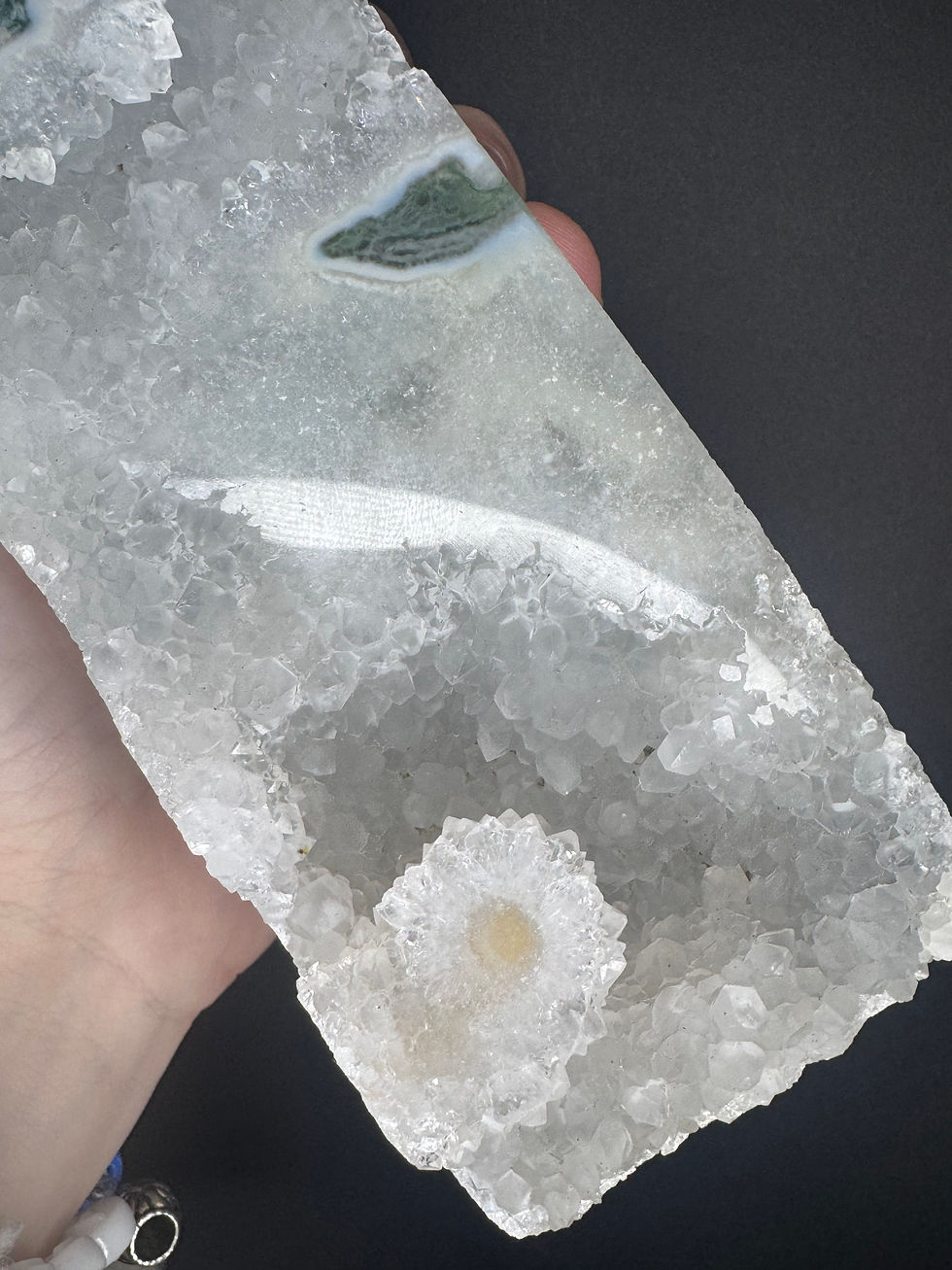 Thumbnail: Druzy moss agate tower 1.74kg 31cm tall mat1