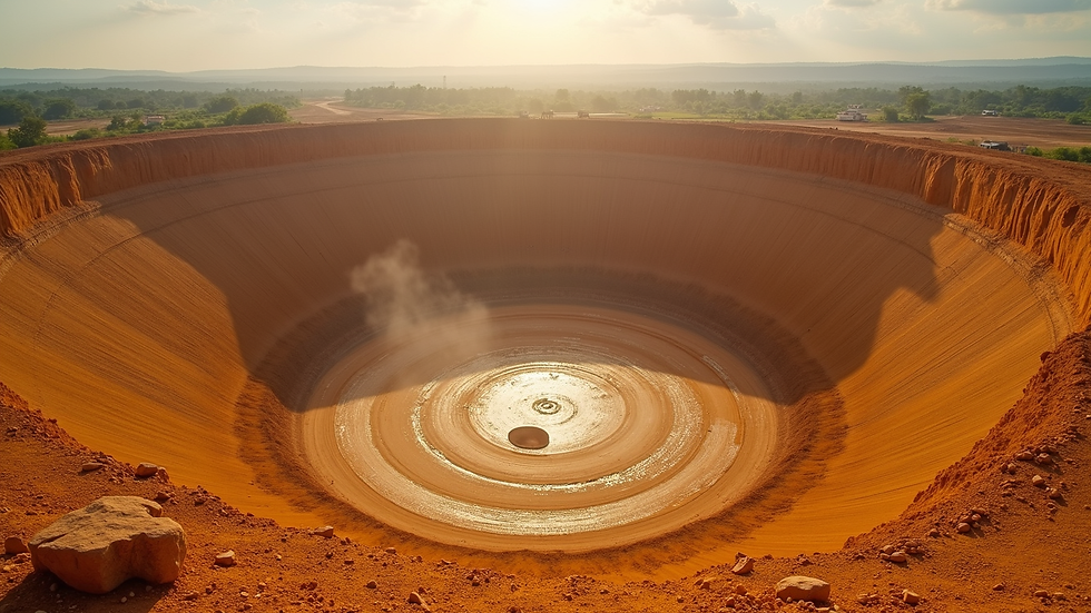 High angle view of a gold mine open pit in Ghana