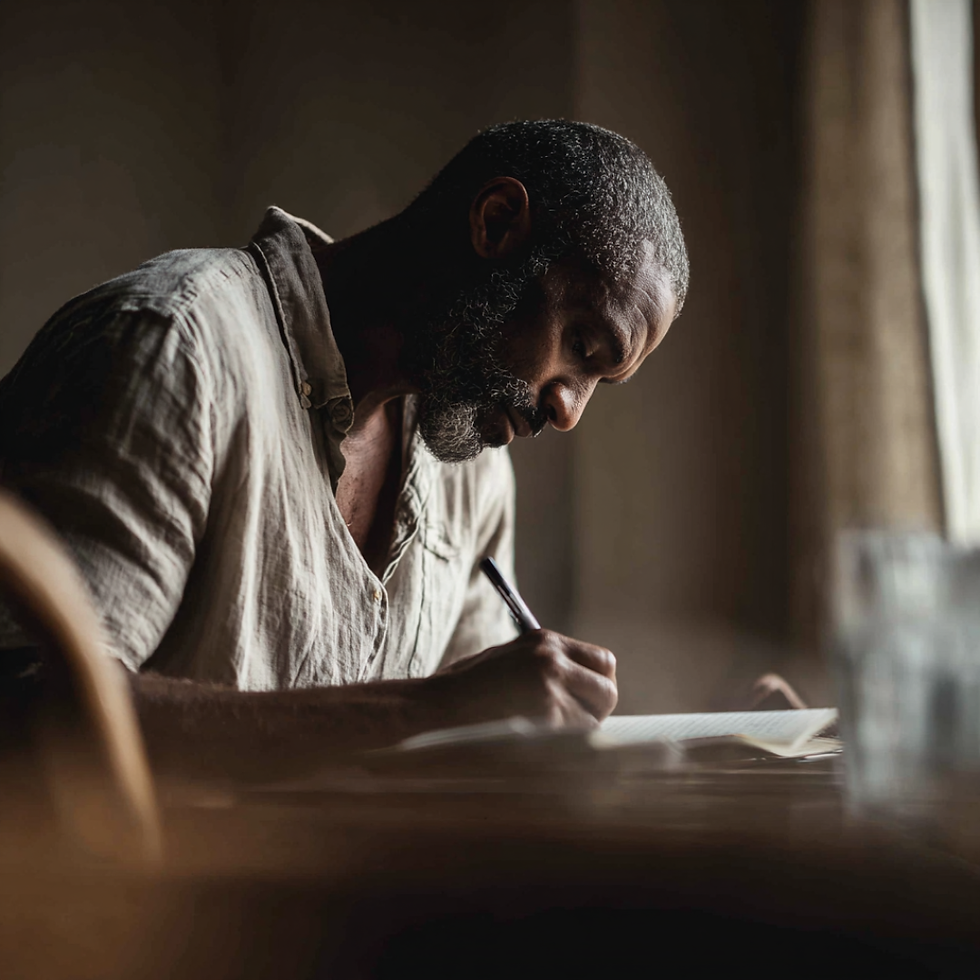 Man journaling at a desk to understand the cycle of porn addiction, perfectionism, and emotional escape