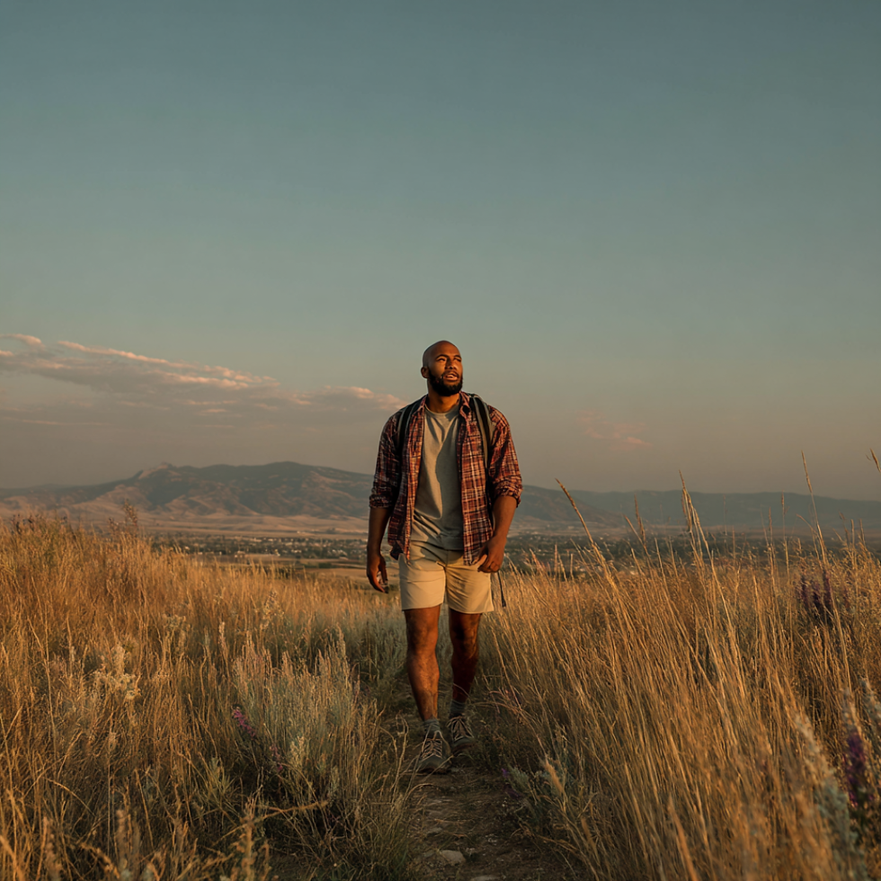 Man in nature facing an open horizon, symbolizing healthy masculinity, purpose, and sexual confidence in recovery