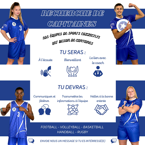Capitaine, recherche, recrutement, sports collectifs, écoute, bienveillant, communiquer, fédérer, transmettre, bonne entente