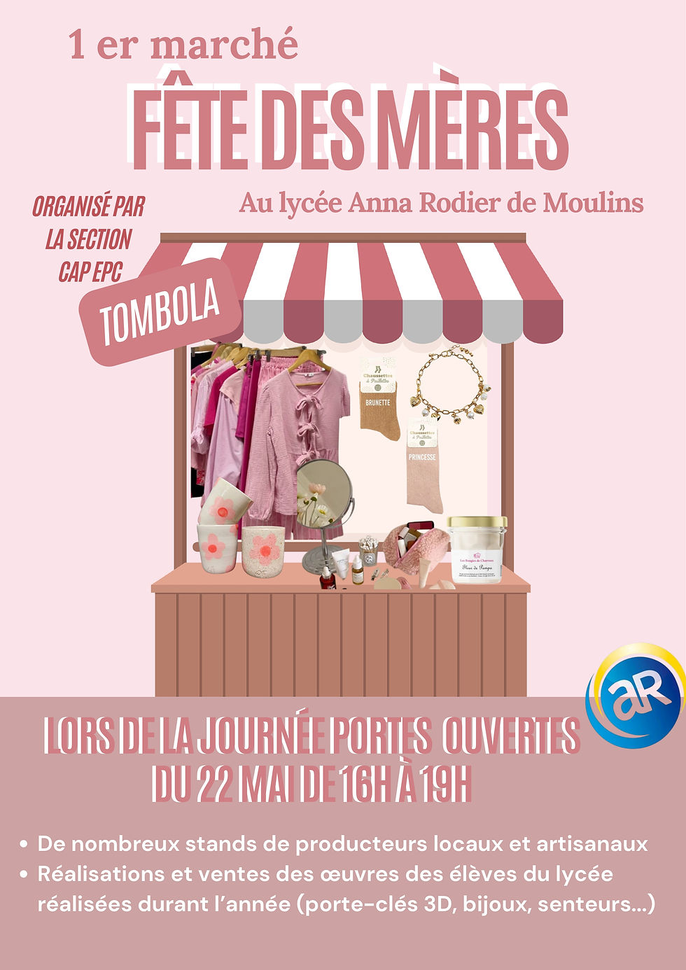 Invitation pour les portes ouvertes du 22 mai 2026 au lycée : nous organisons un marché au lycée à l'occasion de la fête des mères