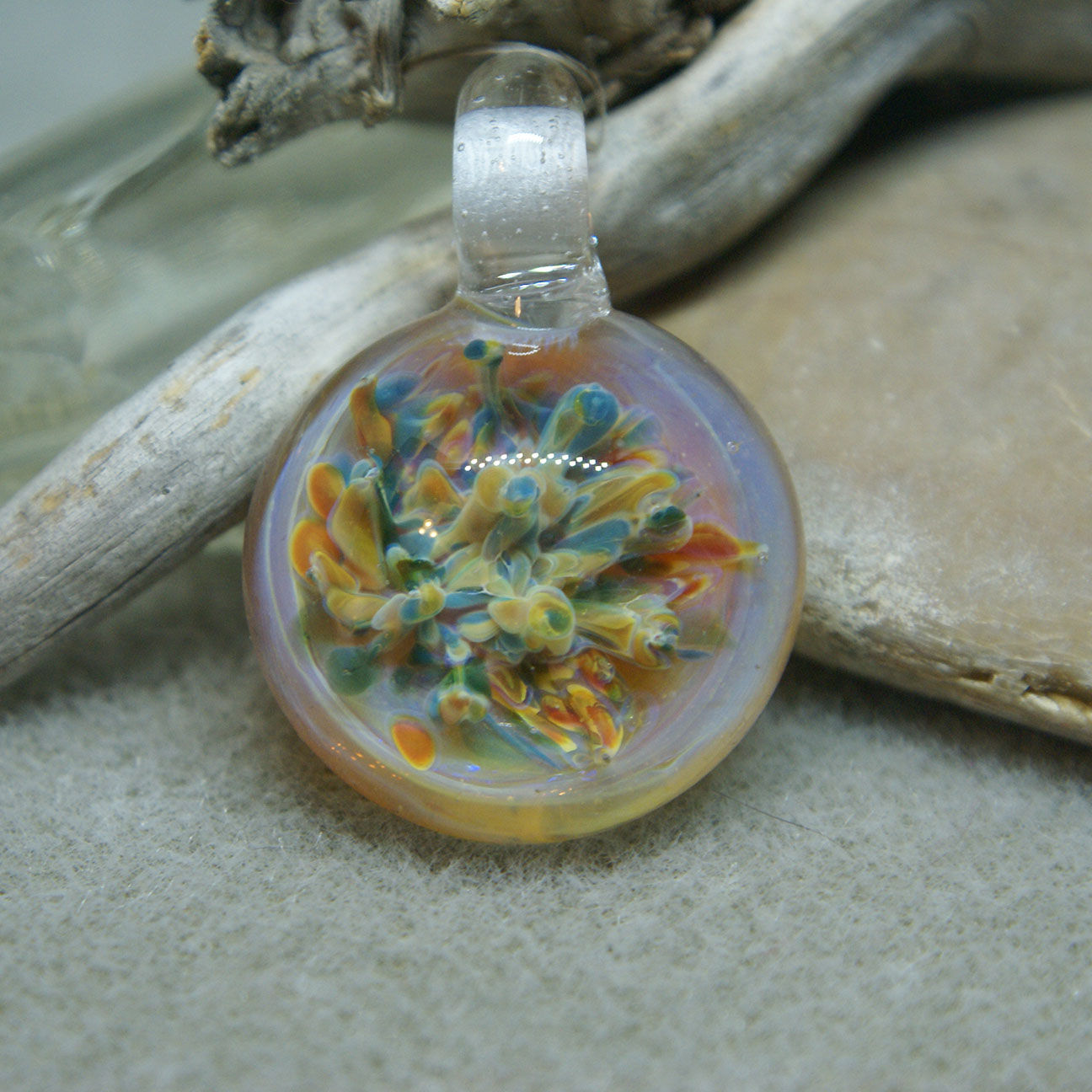 Golden Blue Burst Glass Pendant