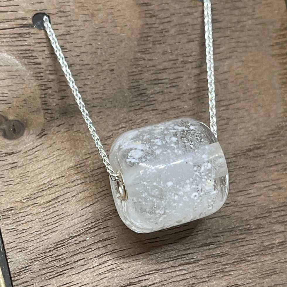 Thumbnail: Cremation Ash Wide Glass Bead w/Sterling Silver Chain | Memorial Glass Bead